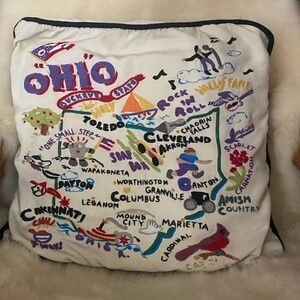 Catstudio State of Ohio Embroidered Cotton Vintage Pillow